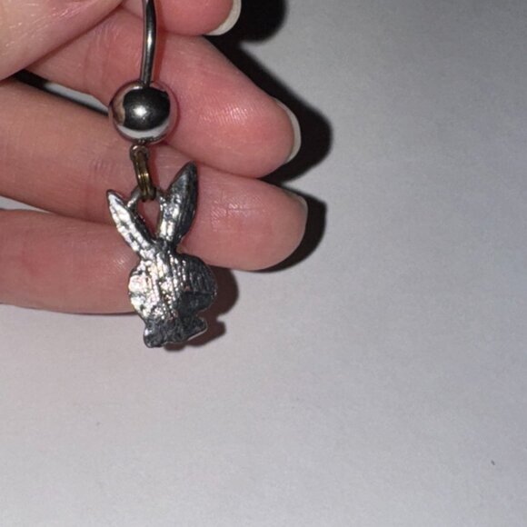 Clear Rhinestone Play boy-looking Bunny Dangle Belly Ring - Picture 7 of 9